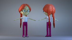 3D model cartoon delivery girl student   toon sister character family child