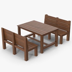 Bench And Table Dark Wood