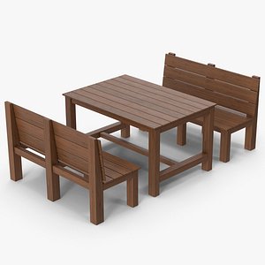 Bench And Table Dark Wood