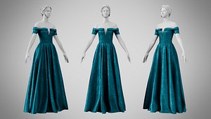 Dress 08 Teal Velvet With Design