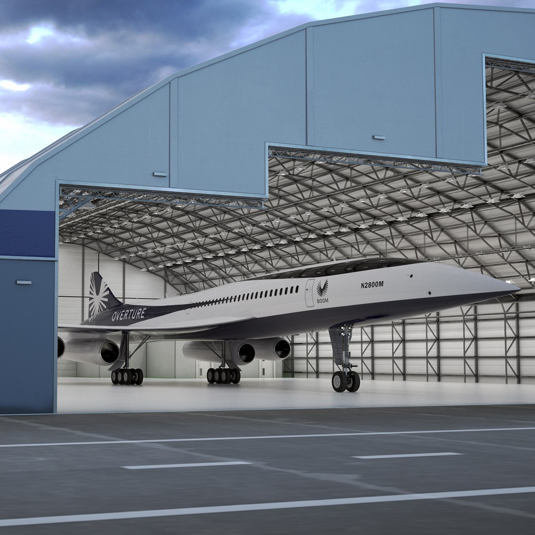 Overture Supersonic Jet Aircraft in Hangar 3D model preview