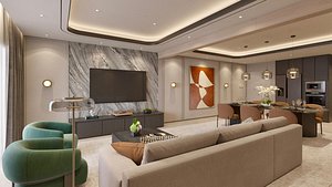 3 Bedrooms Apartment 100Sqm Interior 3D model