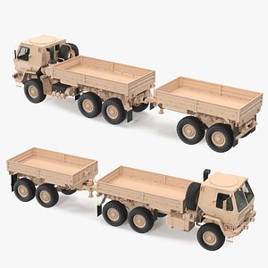 Oshkosh FMTV Cargo Truck 6x6 with Drop Side Trailer M1092 Sand