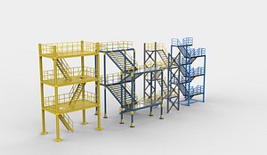 industrial staircase set 3D model 3D model