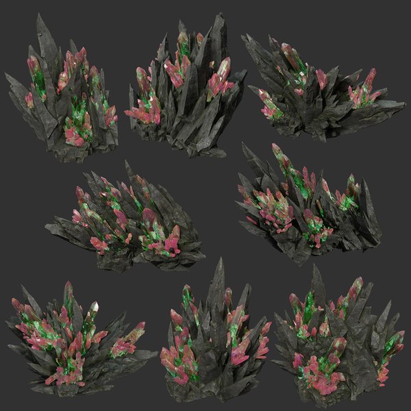 3D 8 Low poly PBR Spiky Mine Rock Mineral model