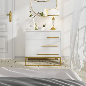 Modern Luxury White Dresser Bedroom Interior 3D Scene