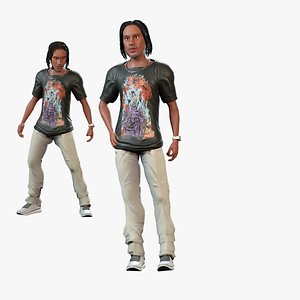 Afro boy cartoon black man boy Rigged 3D