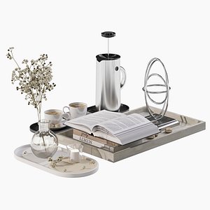 Coffee set 12 - tray pot cup books figurine flower model