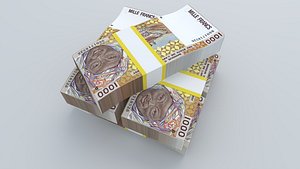 3D model West African States Benin 1000 Francs 1996B Banknote 3D Model