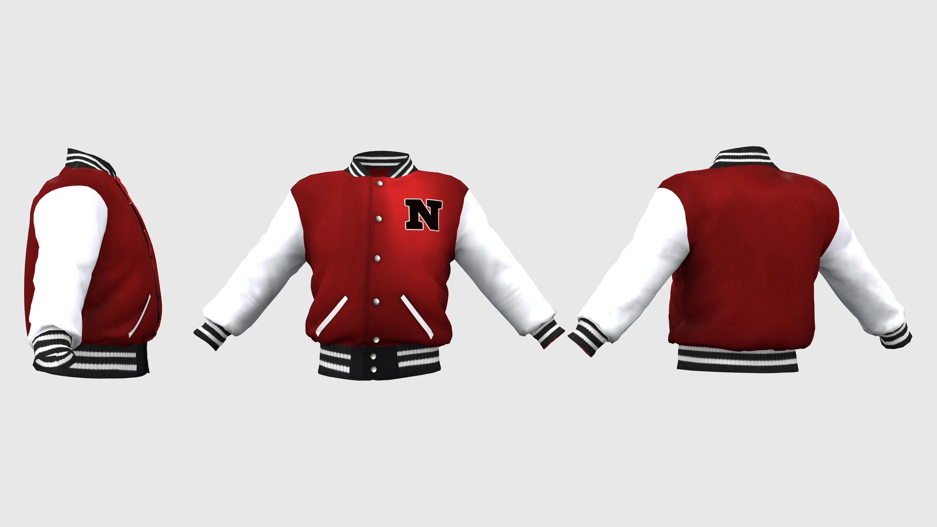 Varsity Letterman Jacket Closed Front Model - Turbosquid 1811381