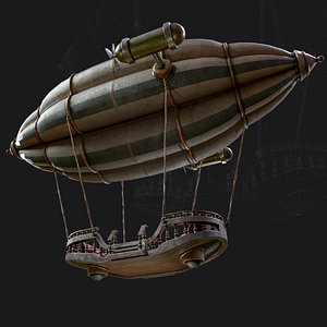 Steampunk Zeppelin Air Balloon Model Game Ready Kitbash Textured Low-Poly 3D model