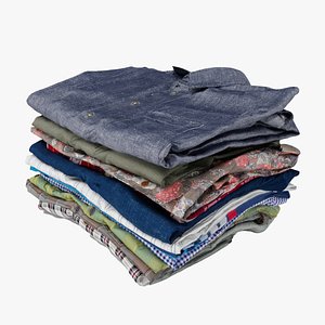 3D Pile or stack of folded shirts polo Generic casual wardrobe clothing