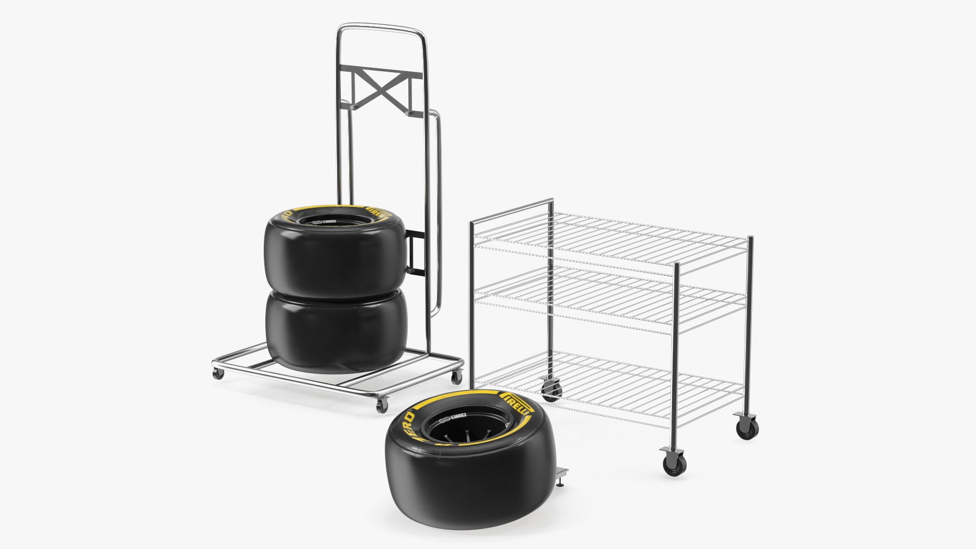 Pit Stop Wheel Cart and Wheels 3D model preview