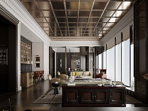 Modern Neoclassical Luxury Living Room and Private Lounge 3D