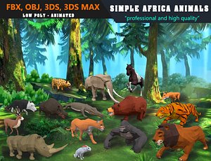 Low Poly Big Collection Animals Africa Cartoon - Animated
