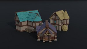 Low-poly Cartoon fantasy houses Polygonal Style
