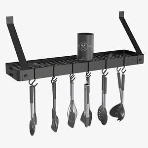 Kitchen Wall Mount Pot Rack with Cooking Utensils