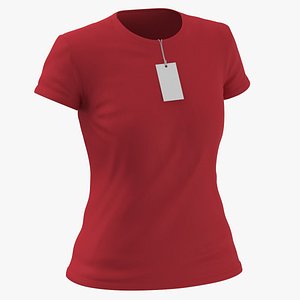 3D model Female Crew Neck Worn With Tag Red