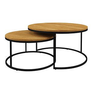 Spiro oak  black set of industrial round coffee table Actona 3D model