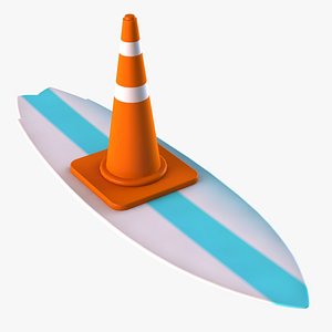 surfboard and traffic cone 3D model