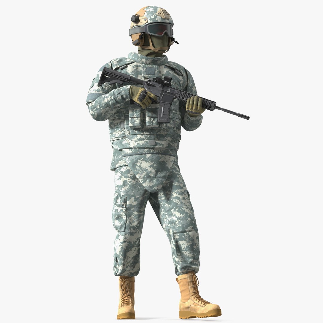 Equipped Military Soldier in Grey Camo Walking 3D model preview