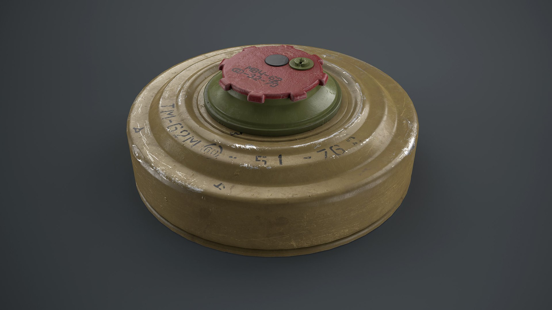 3D TM-62M Anti-Tank Mine model https://p.turbosquid.com/ts-thumb/wo/udpbqr/7k/08_tm62m_render/jpg/1746893646/1920x1080/fit_q87/f3dc64490beebe4956fbc75a0f0c9f80aaeaa942/08_tm62m_render.jpg