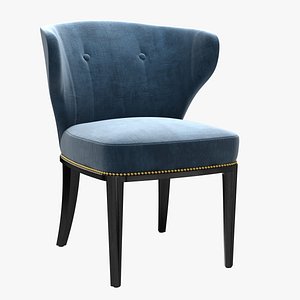 Custom made blue wing back chair in blue velvet
