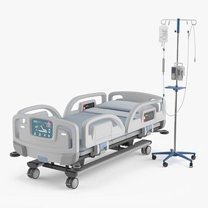 Hospital Patient Care Bed with IV Stand