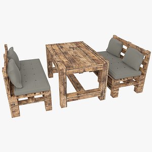 Pallet sofa and table 3D model