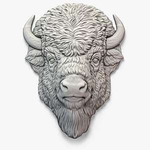Bison Face Bas-relief Animal Sculpture 3D model