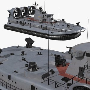 Russian Zubr-Class Landing Craft with Propulsion Ducts Gray Simplified 3D model