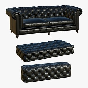 Chesterfield Realistic Leather Sofa Banquette 3D model
