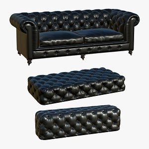 Chesterfield Realistic Leather Sofa Banquette