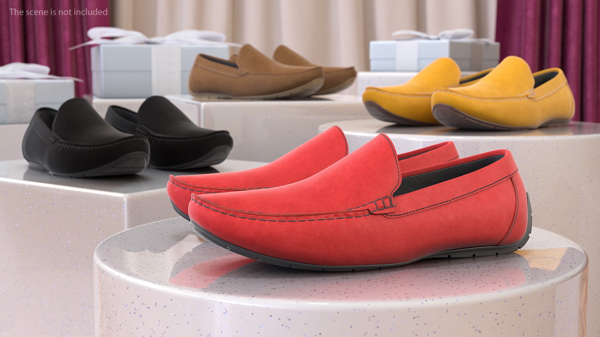 Red Suede Driving Shoe Moccasins 3D model preview