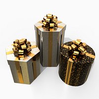 Gift Boxes - Round and Hexagon Trio with Glossy Ribbon Rosette