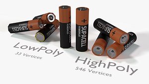 Low and High Poly AA Battery 3D