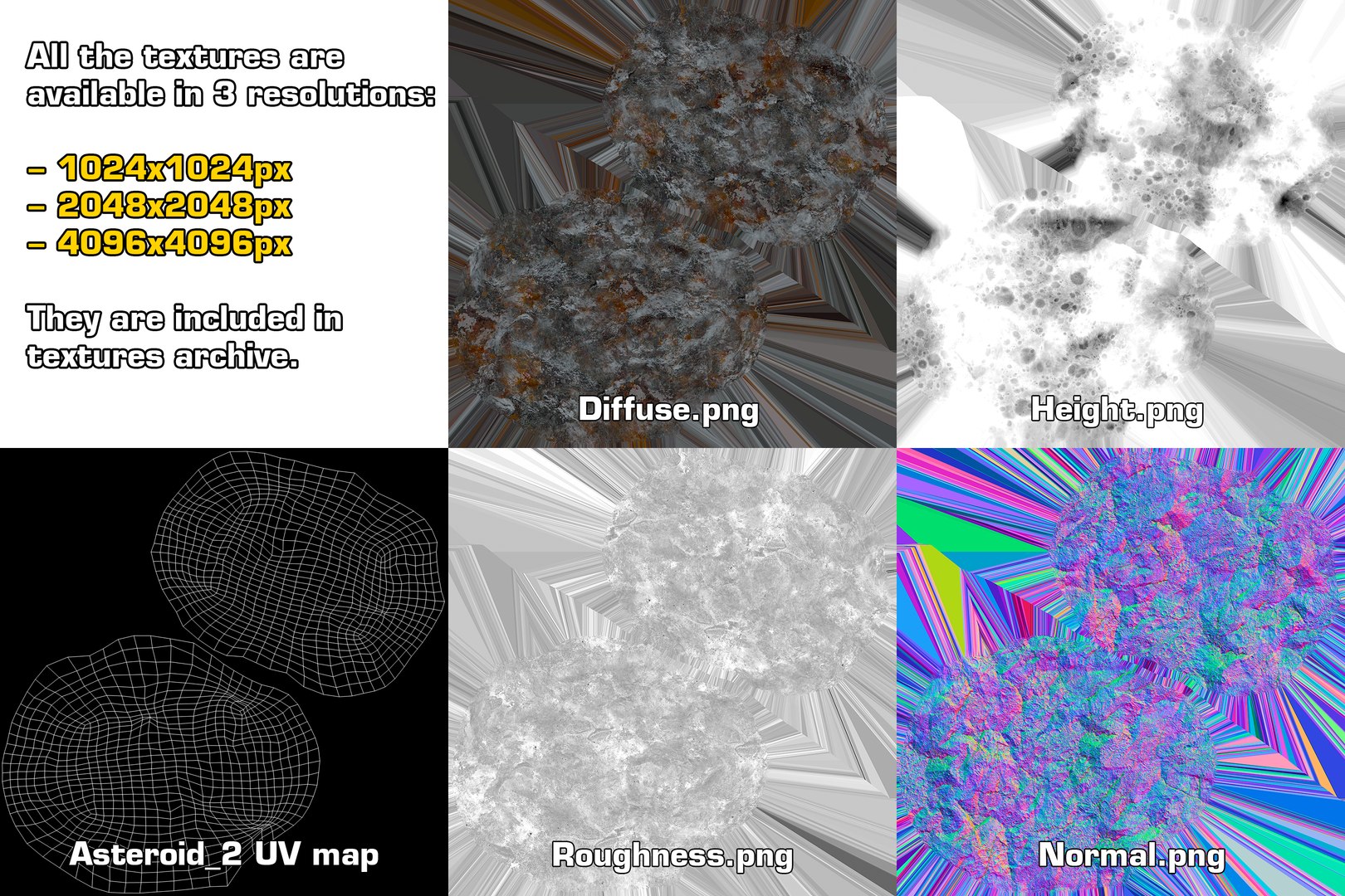 3D rocky asteroid 2 https://p.turbosquid.com/ts-thumb/wq/vyEWZc/GjrB0iyt/textures/png/1557322113/1920x1080/fit_q87/024e900de4338cb317232474c00db42ada1970e6/textures.jpg