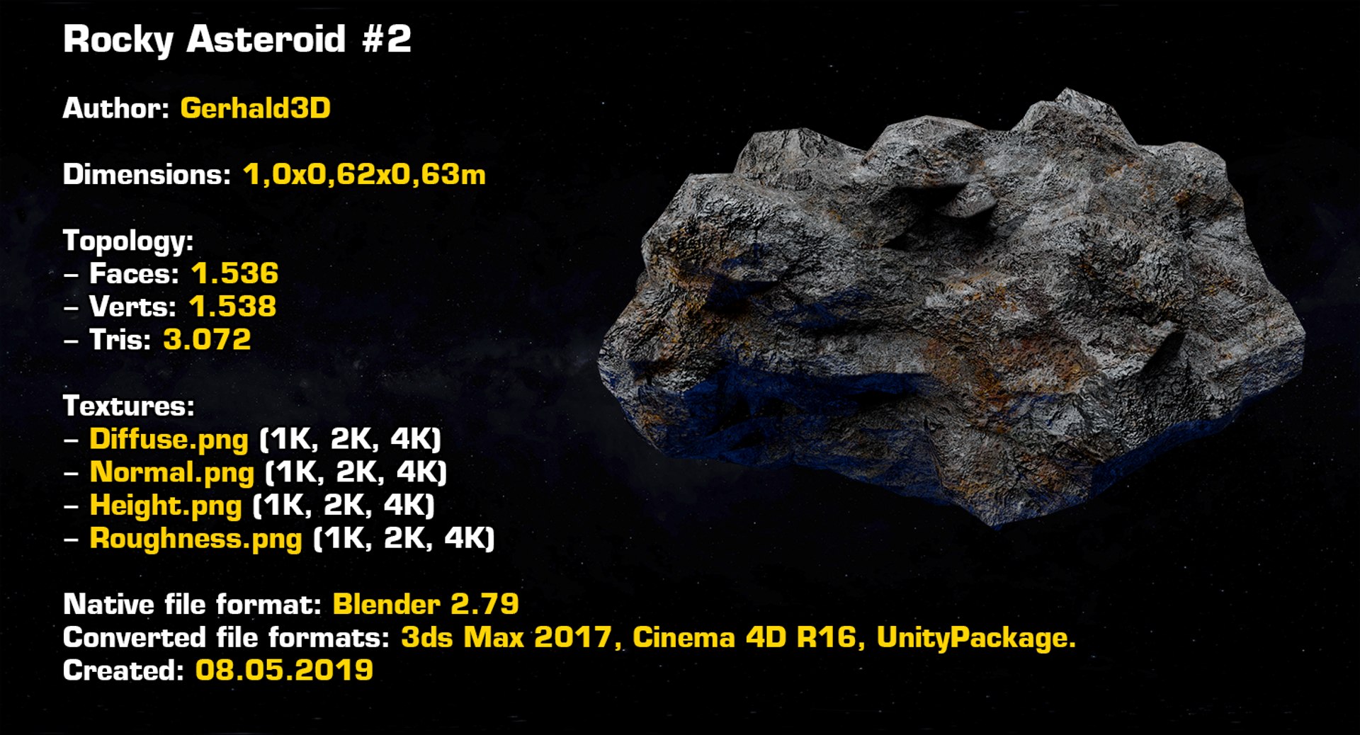 3D rocky asteroid 2 https://p.turbosquid.com/ts-thumb/wq/vyEWZc/eelz7k34/stats/png/1557322113/1920x1080/fit_q87/dae289998686a439f373218ec3f611107a6dce89/stats.jpg