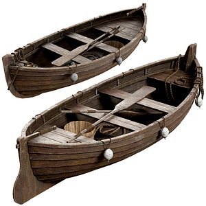 3D Wooden Fishing Boat Medieval Style