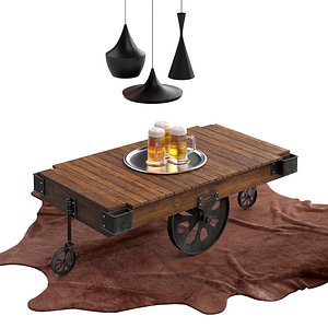 3D model dark brown industrial coffee table