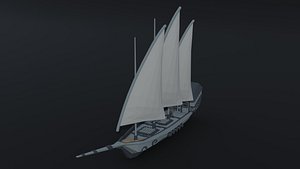 Low-poly Cartoon medieval fantasy ship 2 Polygonal Style