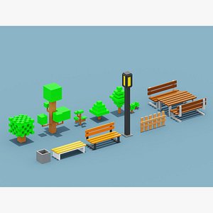 Voxel City Elements Lowpoly 3D model