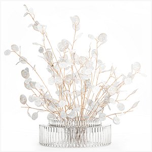 Realistic bouquet white moonflower branches glass vase decor 3D