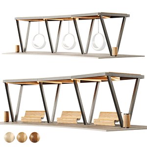 Pergola with swings benches 3D model 3D model