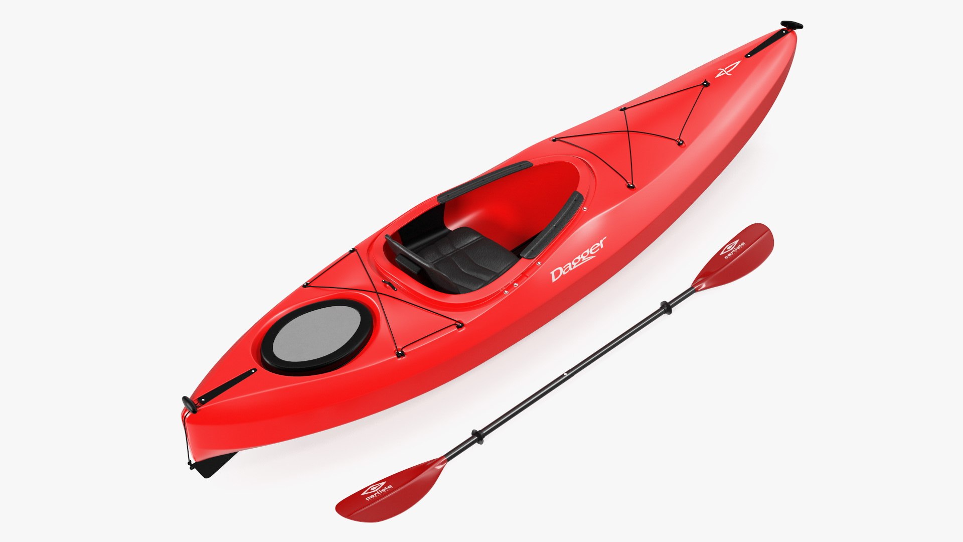 Recreational Kayak with Paddle 3D model preview