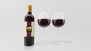 Red Wine and Glass 3D