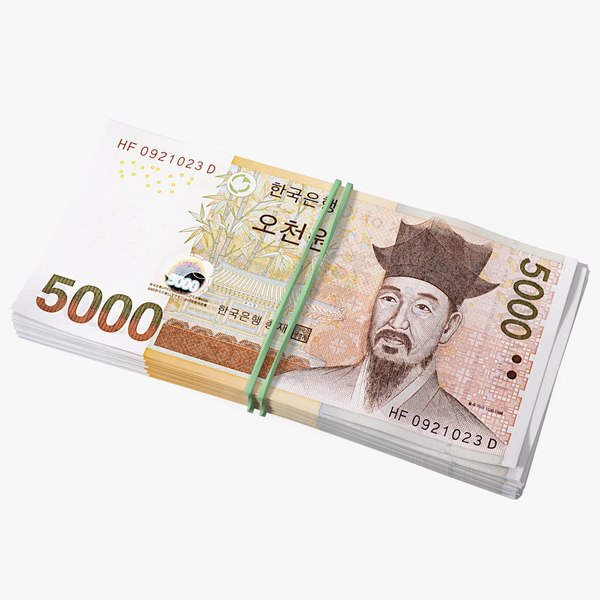 Stack of South Korean 5000 Won 3D