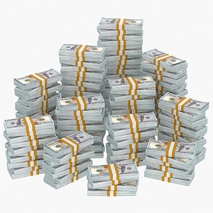 100 Dollar Bill Grouped Stacks 3D model
