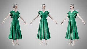 3D Dress 45 Emerald Velvet Green With Design