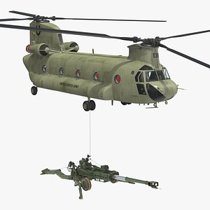 US Army Transport Helicopter With Howitzer M777 155mm 3D model